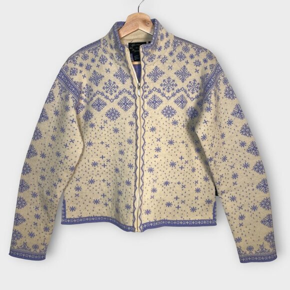 Obermeyer Sweaters - Obermeyer 100% Wool Cardigan Sweater M Full Zip Snowflake Cream